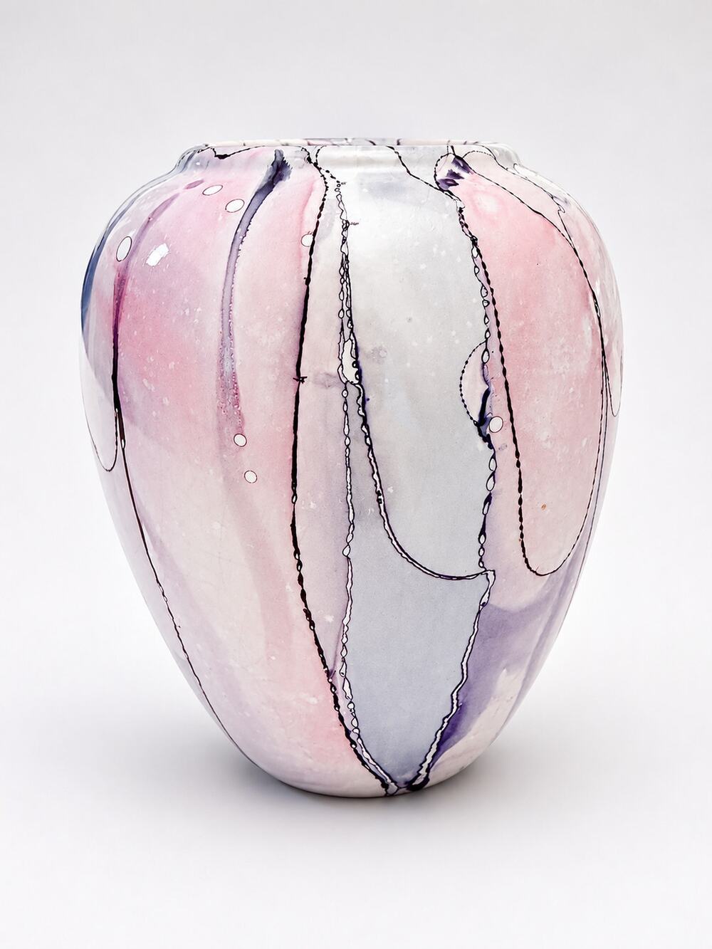 Handmade Abstract Ceramic Vase - Pastel Pink Purple Blue Studio Pottery 6"x6"
